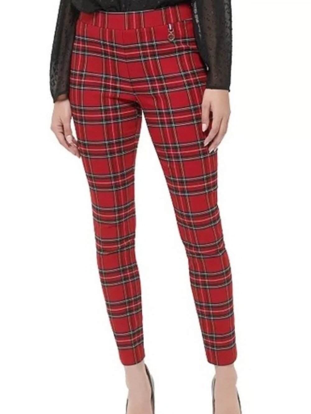 Tommy Hilfiger Red Plaid Skinny Ankle Pants Sz M